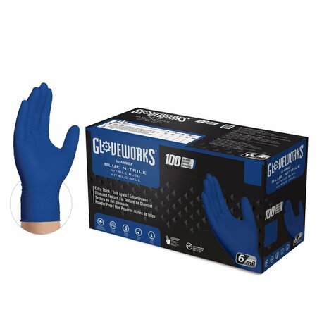 GLOVEWORKS Nitrile Disposable Gloves, 6 mil Palm, Nitrile, Powder-Free, L, 1000 PK, Royal Blue GWRBN46100
